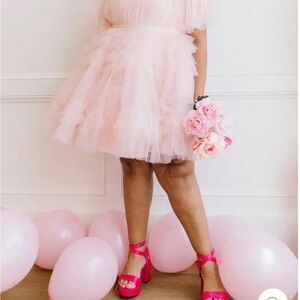 Ivy City Co Pink Tulle Midi Dress